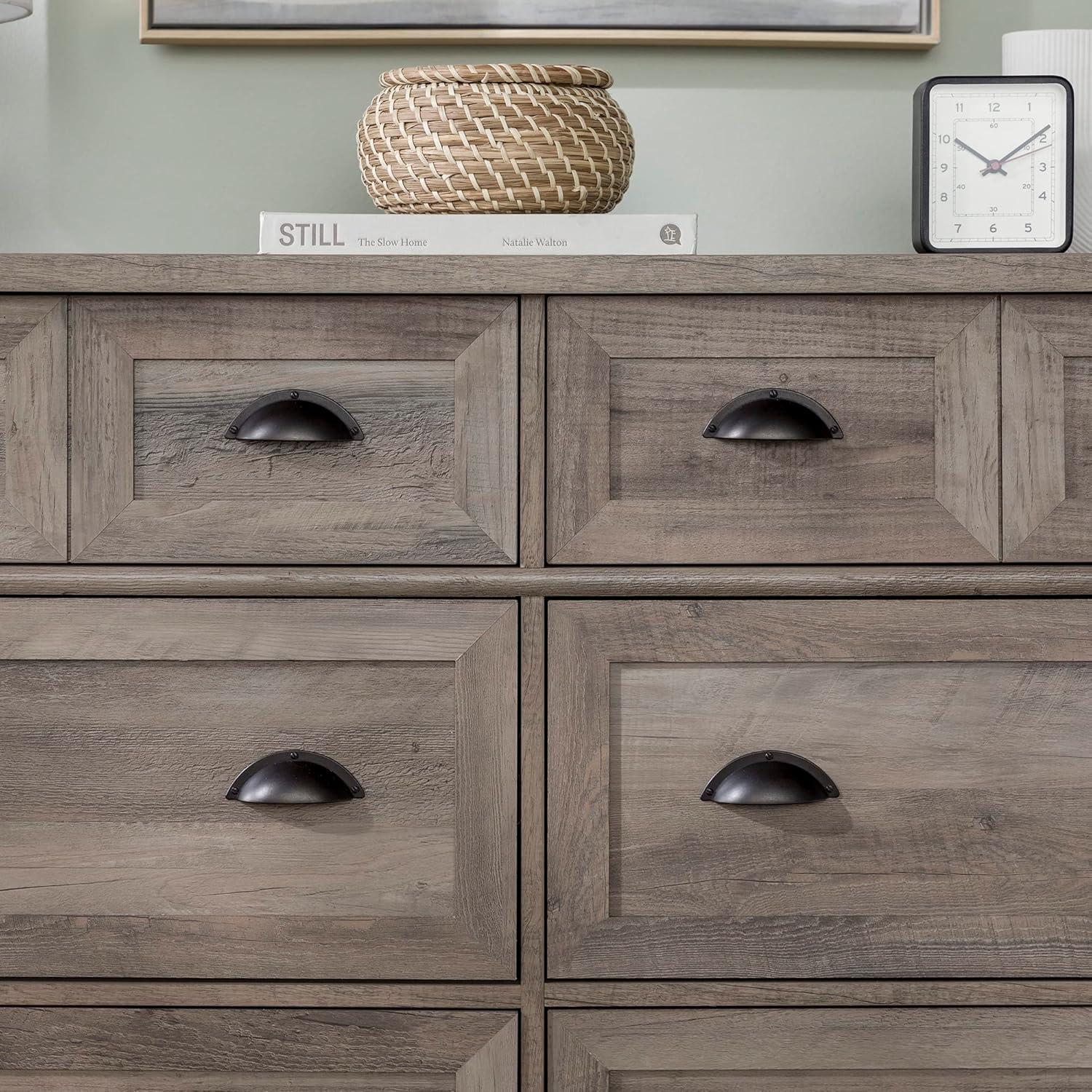 imageModern Farmhouse 6Drawer Framed Dresser with HalfMoon Handles 52 Inch White OakGrey Washt