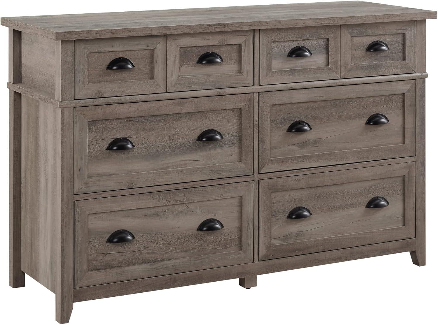 imageModern Farmhouse 6Drawer Framed Dresser with HalfMoon Handles 52 Inch White OakGrey Washt