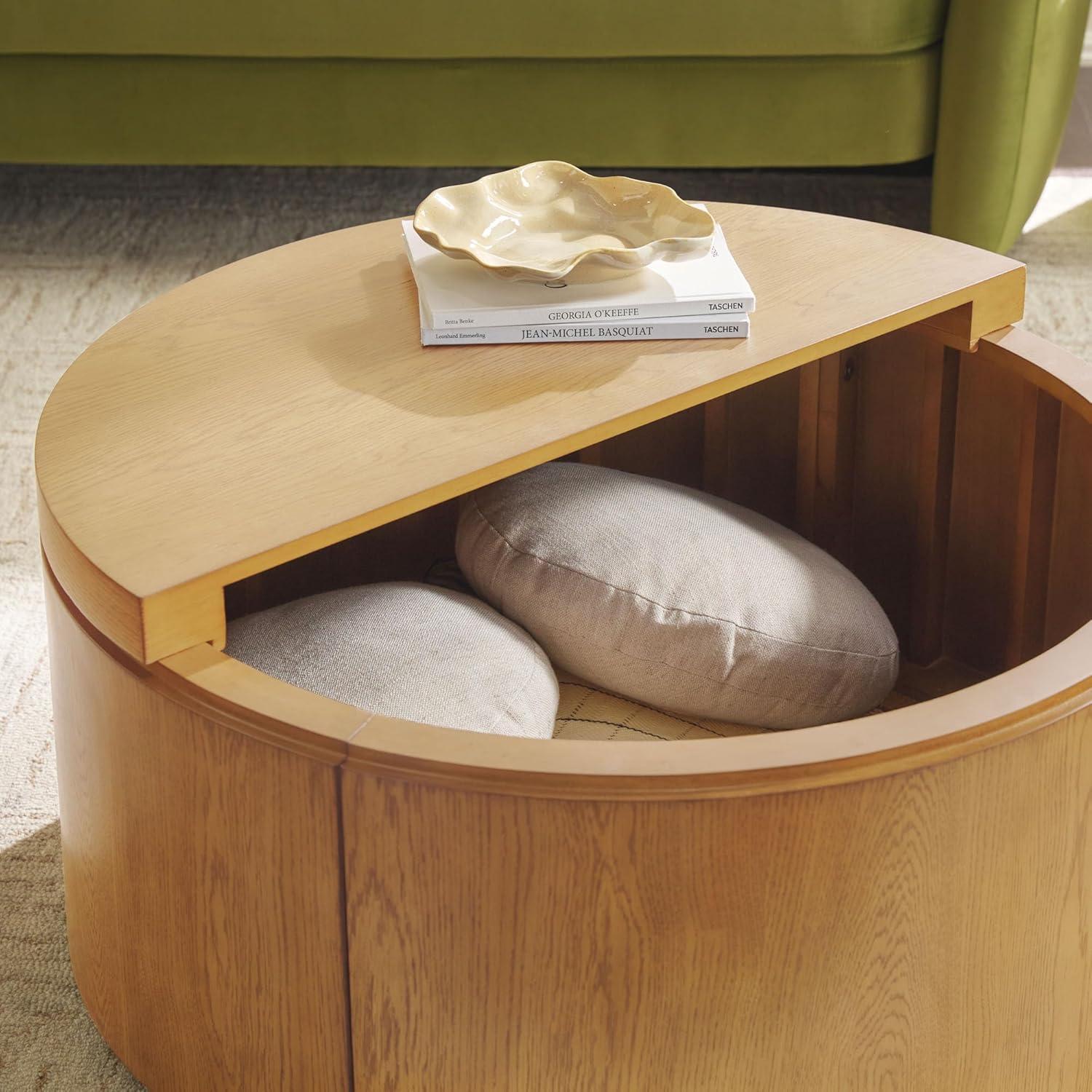 imageWalker Edison Maya Modern Solid Oak Wood Veneer Coffee Table with Storage 36 Inch Medium Brown OakWhite Oak