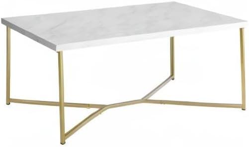 imageWalker Edison Mid Century Modern Marble Gold Rectangle Coffee Table Living Room Accent Ottoman Storage Shelf 42 Inch Marble and GoldMarbleGold