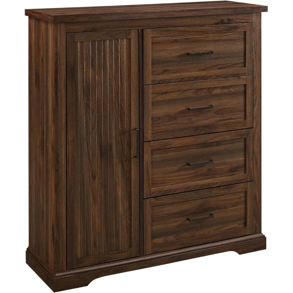 imageWalker Edison Coronado Coastal Style 4 Drawer Grooved Door Storage Chest 45 Inch Dark Walnut
