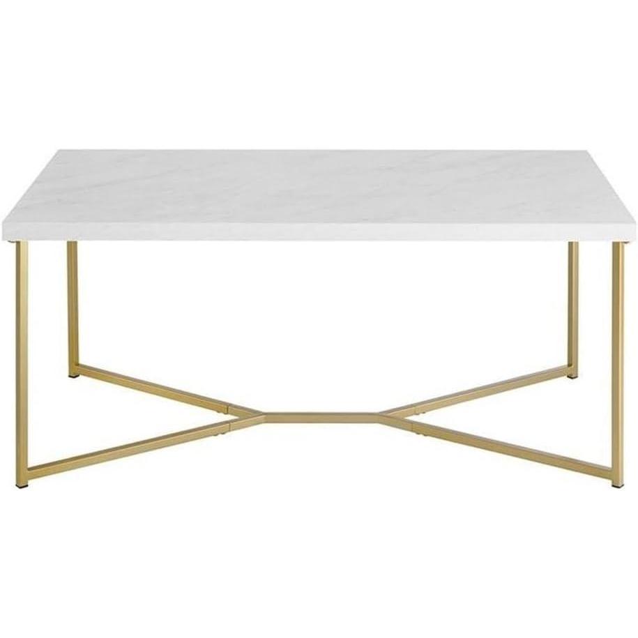 imageWalker Edison Mid Century Modern Marble Gold Rectangle Coffee Table Living Room Accent Ottoman Storage Shelf 42 Inch Marble and GoldMarbleGold
