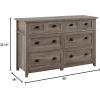 Modern Farmhouse 6-Drawer Framed Dresser with Half-Moon Handles, 52 Inch, White Oak(Grey Wash-t)