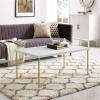 Walker Edison Mid Century Modern Marble Gold Rectangle Coffee Table Living Room Accent Ottoman Storage Shelf, 42 Inch, Marble and Gold(Marble/Gold)