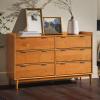 Walker Edison Polay Modern Solid Wood 6-Drawer Dresser with Gallery-Top 55 Inch Caramel