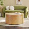 Walker Edison Maya Modern Solid Oak Wood Veneer Coffee Table with Storage, 36 Inch, Medium Brown Oak(White Oak)