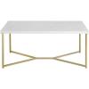 Walker Edison Mid Century Modern Marble Gold Rectangle Coffee Table Living Room Accent Ottoman Storage Shelf, 42 Inch, Marble and Gold(Marble/Gold)