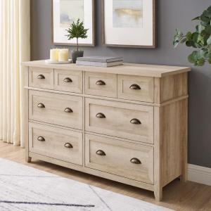 Modern Farmhouse 6-Drawer Framed Dresser with Half-Moon Handles, 52 Inch, White Oak(White Oak-t)