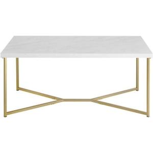 Walker Edison Mid Century Modern Marble Gold Rectangle Coffee Table Living Room Accent Ottoman Storage Shelf, 42 Inch, Marble and Gold(Marble/Gold)