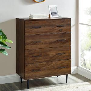 Walker Edison Modern 4-Drawer Dresser with Tapered Metal Legs – Dark Walnut