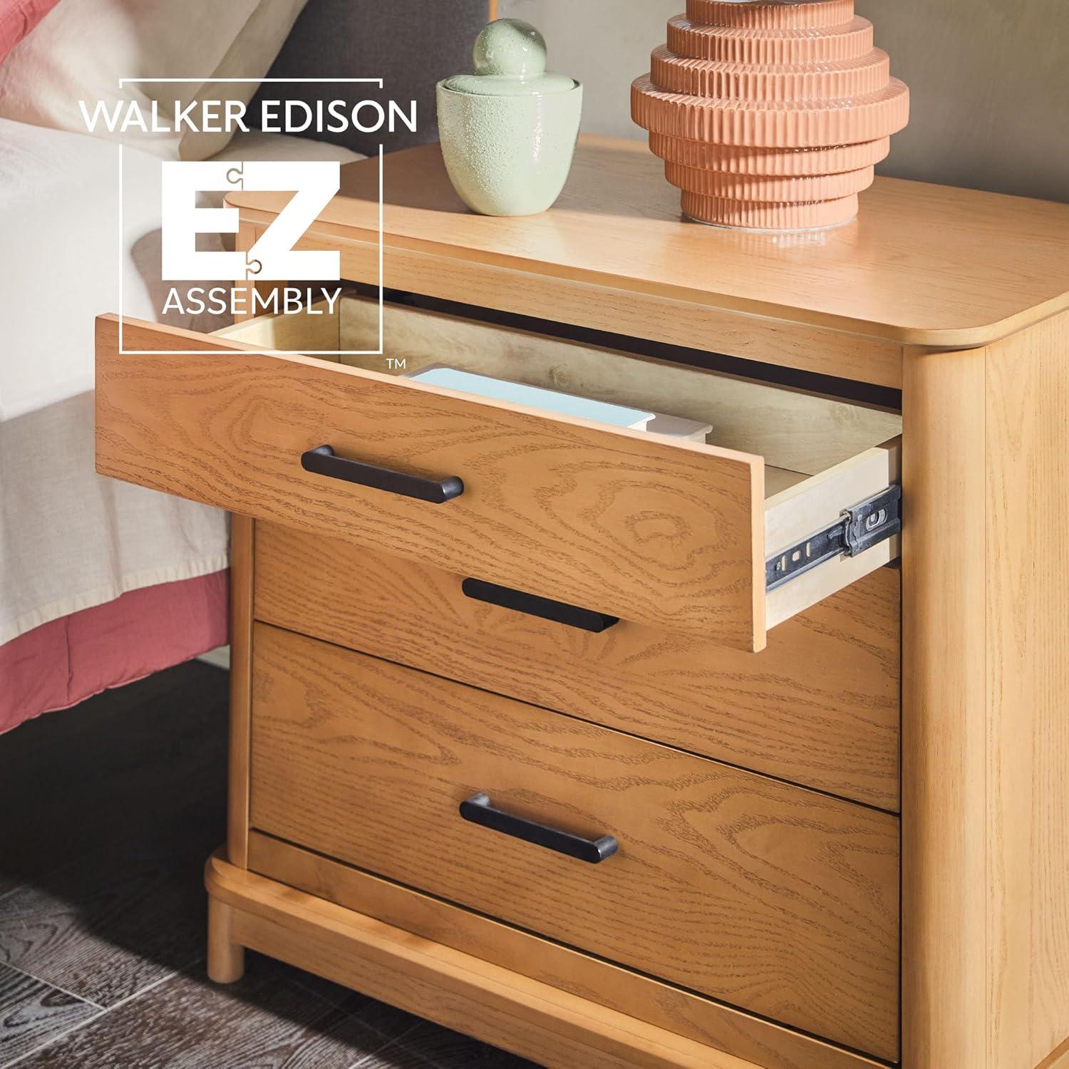 imageWalker Edison Contemporary Solid Red Oak Veneer 3Drawer Chest Easy to Assemble Drawers Storage for Bedroom 3Drawer Nightstand 3025 Inch English OakEnglish Oak
