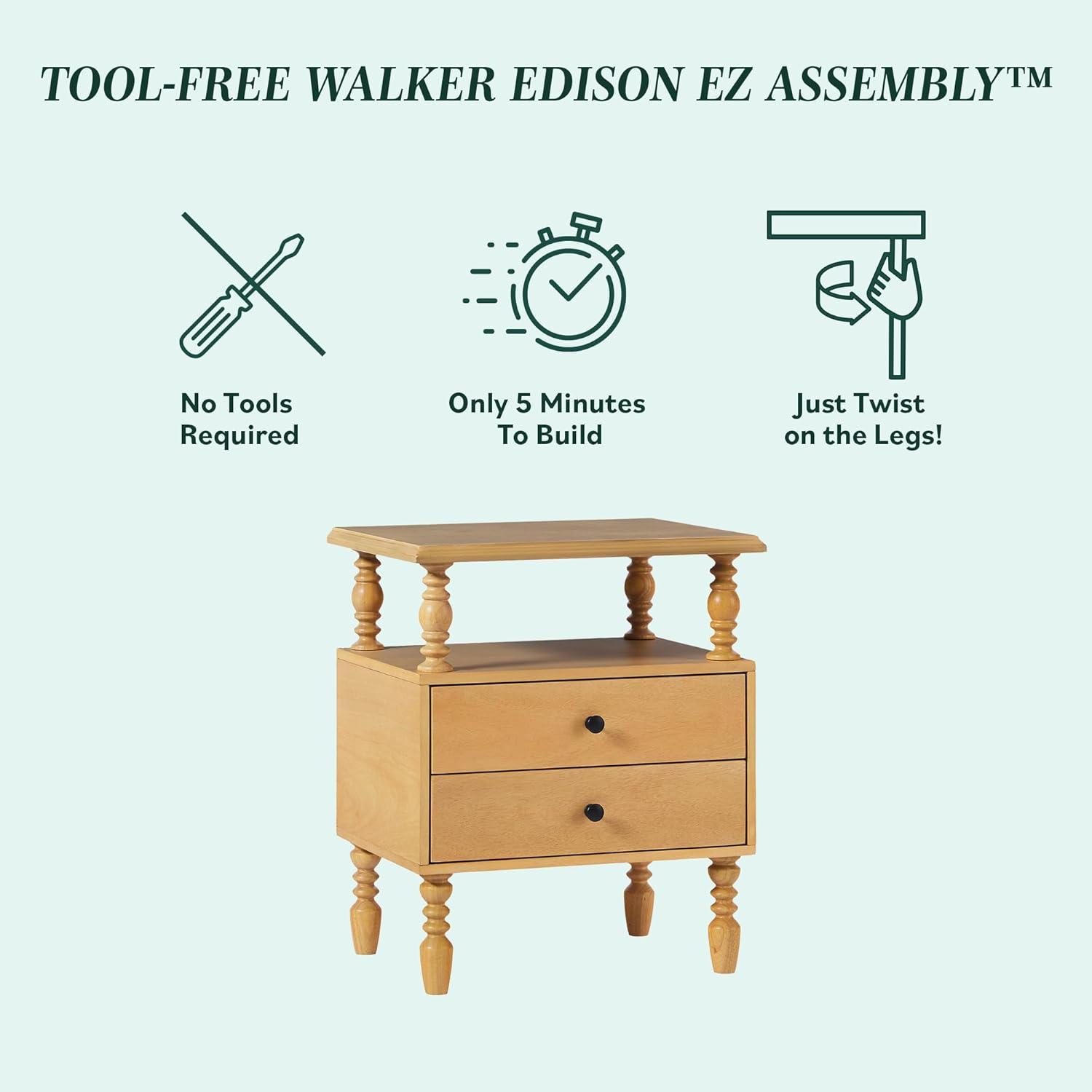 imageWalker Edison Solid Wood Spindle Vivienne King Bed with Two EZ Assembly 2Drawer Nightstands 3Piece NaturalNatural