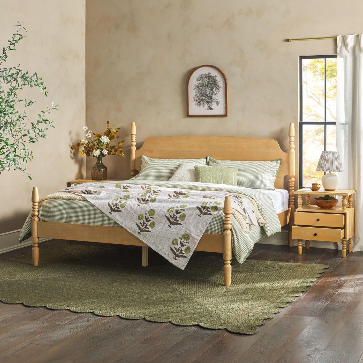 imageWalker Edison Solid Wood Spindle Vivienne King Bed with Two EZ Assembly 2Drawer Nightstands 3Piece NaturalNatural