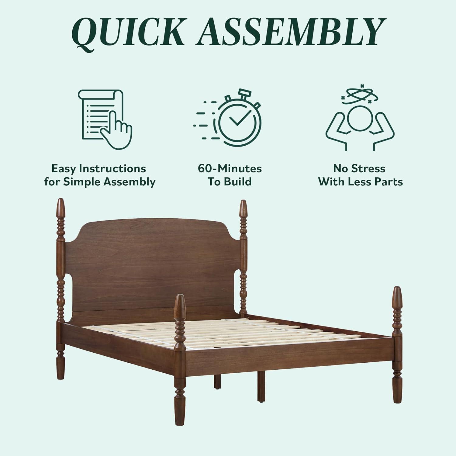 imageWalker Edison Solid Wood Spindle Vivienne Queen Bed with Two EZ Assembly 2Drawer Nightstands 3Piece Dark BrownDark Brown