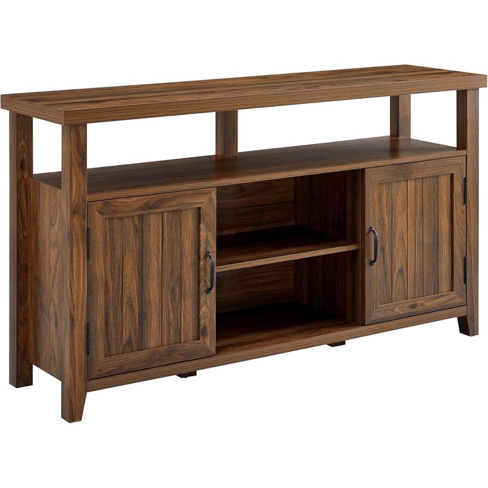 imageWalker Edison Kent Modern Rustic Grooved Door Tall TV Stand for TVs up to 65 Inches 58 Inch Dark Walnut