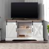 Walker Edison Everette Modern Farmhouse Double Sliding X Barn Door TV Stand for TVs up to 58 Inches 52 Inch Traditional Brown and White Oak(Reclaimed Barnwood and Solid White)