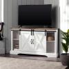 Walker Edison Everette Modern Farmhouse Double Sliding X Barn Door TV Stand for TVs up to 58 Inches 52 Inch Traditional Brown and White Oak(Reclaimed Barnwood and Solid White)