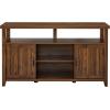 Walker Edison Kent Modern Rustic Grooved Door Tall TV Stand for TVs up to 65 Inches 58 Inch Dark Walnut