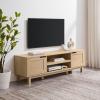 Walker Edison Tage Modern Pull-Open Door Low TV Stand for TVs up to 65 Inches, 58 Inch, Coastal Oak