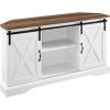 Walker Edison Everette Modern Farmhouse Double Sliding X Barn Door TV Stand for TVs up to 58 Inches 52 Inch Traditional Brown and White Oak(Reclaimed Barnwood and Solid White)