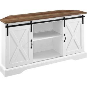 Walker Edison Everette Modern Farmhouse Double Sliding X Barn Door TV Stand for TVs up to 58 Inches 52 Inch Traditional Brown and White Oak(Reclaimed Barnwood and Solid White)