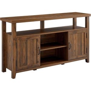 Walker Edison Kent Modern Rustic Grooved Door Tall TV Stand for TVs up to 65 Inches 58 Inch Dark Walnut