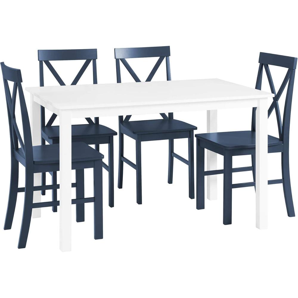 imageWalker Edison Bennet Bennett Farmhouse 5 Piece Table and X Back Chair Dining Set Set of 5 Navy BlueNavy Blue