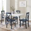 Walker Edison Bennet Bennett Farmhouse 5 Piece Table and X Back Chair Dining Set, Set of 5, Navy Blue(Navy Blue)
