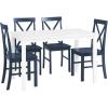Walker Edison Bennet Bennett Farmhouse 5 Piece Table and X Back Chair Dining Set, Set of 5, Navy Blue(Navy Blue)