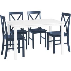 Walker Edison Bennet Bennett Farmhouse 5 Piece Table and X Back Chair Dining Set, Set of 5, Navy Blue(Navy Blue)