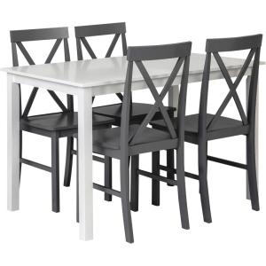 Walker Edison Bennet Bennett Farmhouse 5 Piece Table and X Back Chair Dining Set, Set of 5, Navy Blue(White and Grey)