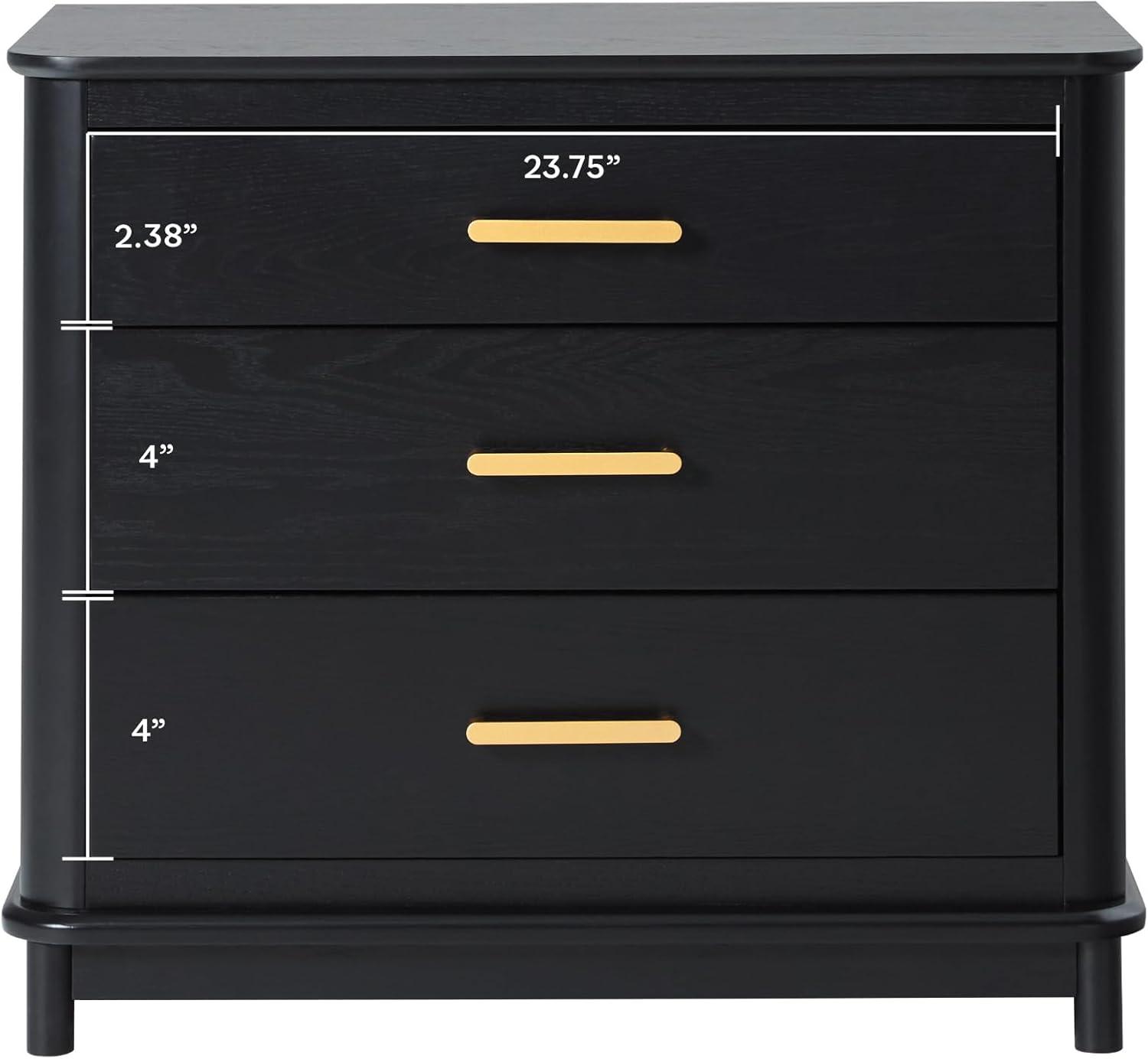 imageWalker Edison 3Piece Contemporary Wood Bedroom Set Solid Pine King Bed with Upholstered Headboard 2 UltraEasy Drawer Assembly 3Drawer Nightstands with Brass Hardware Set of 3 BlackBlack