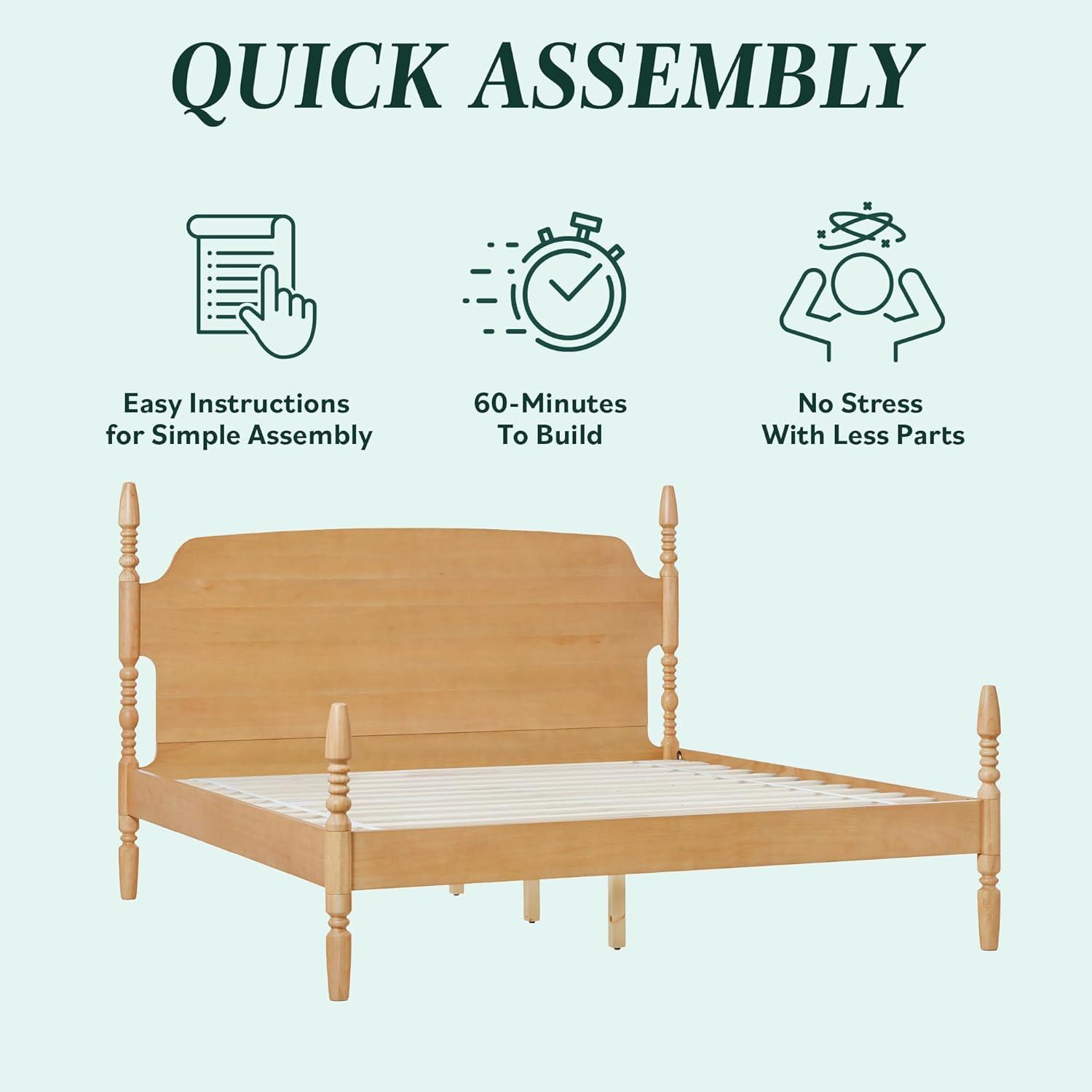 imageWalker Edison Solid Wood Spindle Vivienne King Bed with Two EZ Assembly 2Drawer Nightstands and a 6Drawer Dresser 4Piece Natural