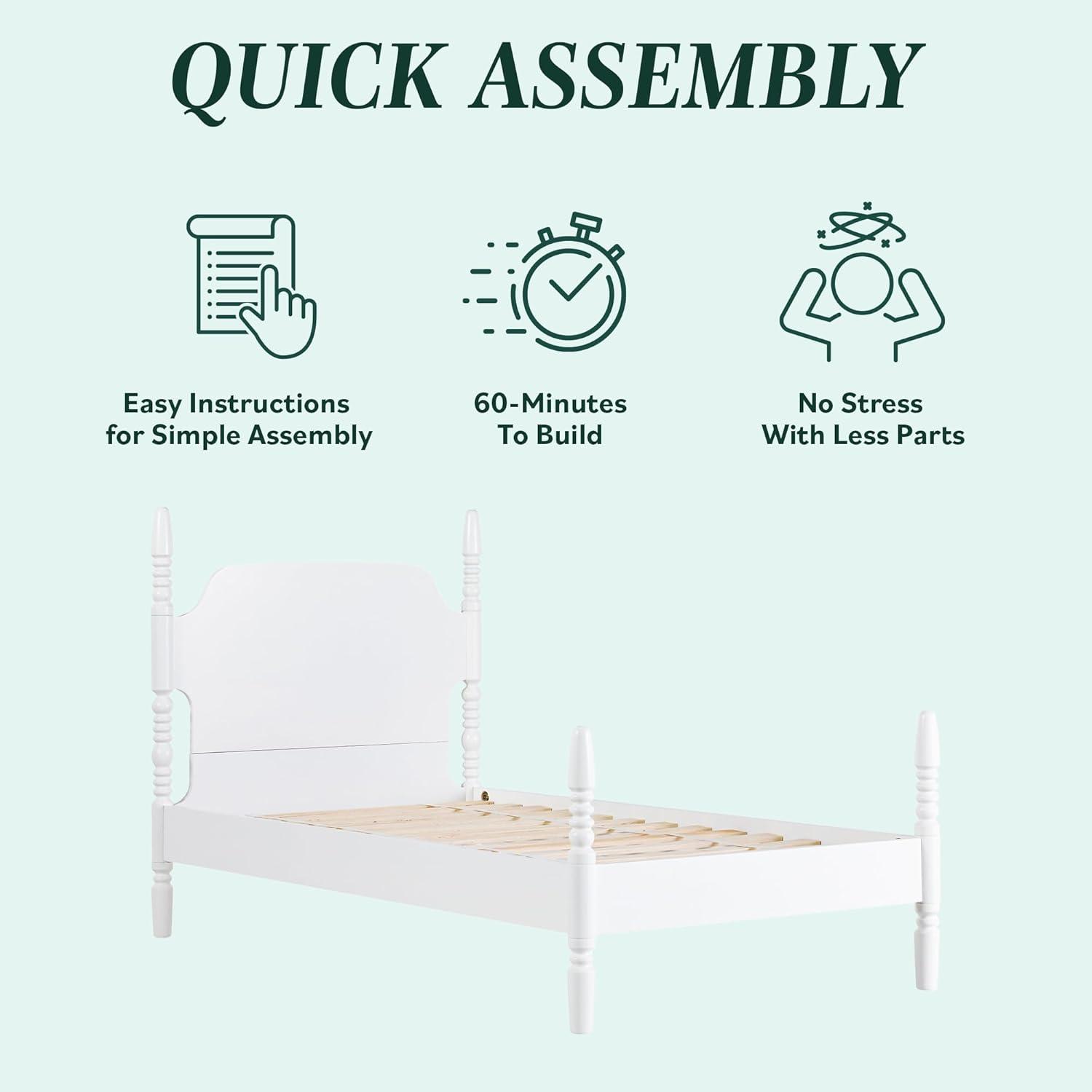 imageWalker Edison Solid Wood Spindle Vivienne Twin Bed EZ Assembly Premium 1Drawer Nightstand and 6Drawer Dresser 3Piece White