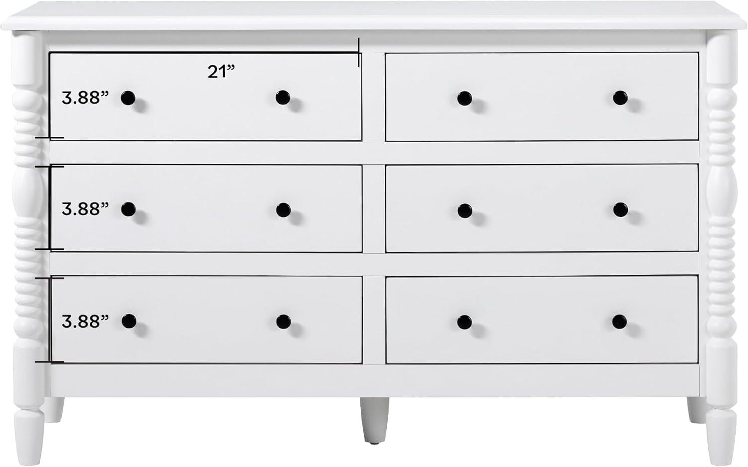imageWalker Edison Vivienne Wood Spindle Bed EZ Assembly 1Drawer Nightstand 6Drawer Dresser and Short Bookshelf 4Piece White
