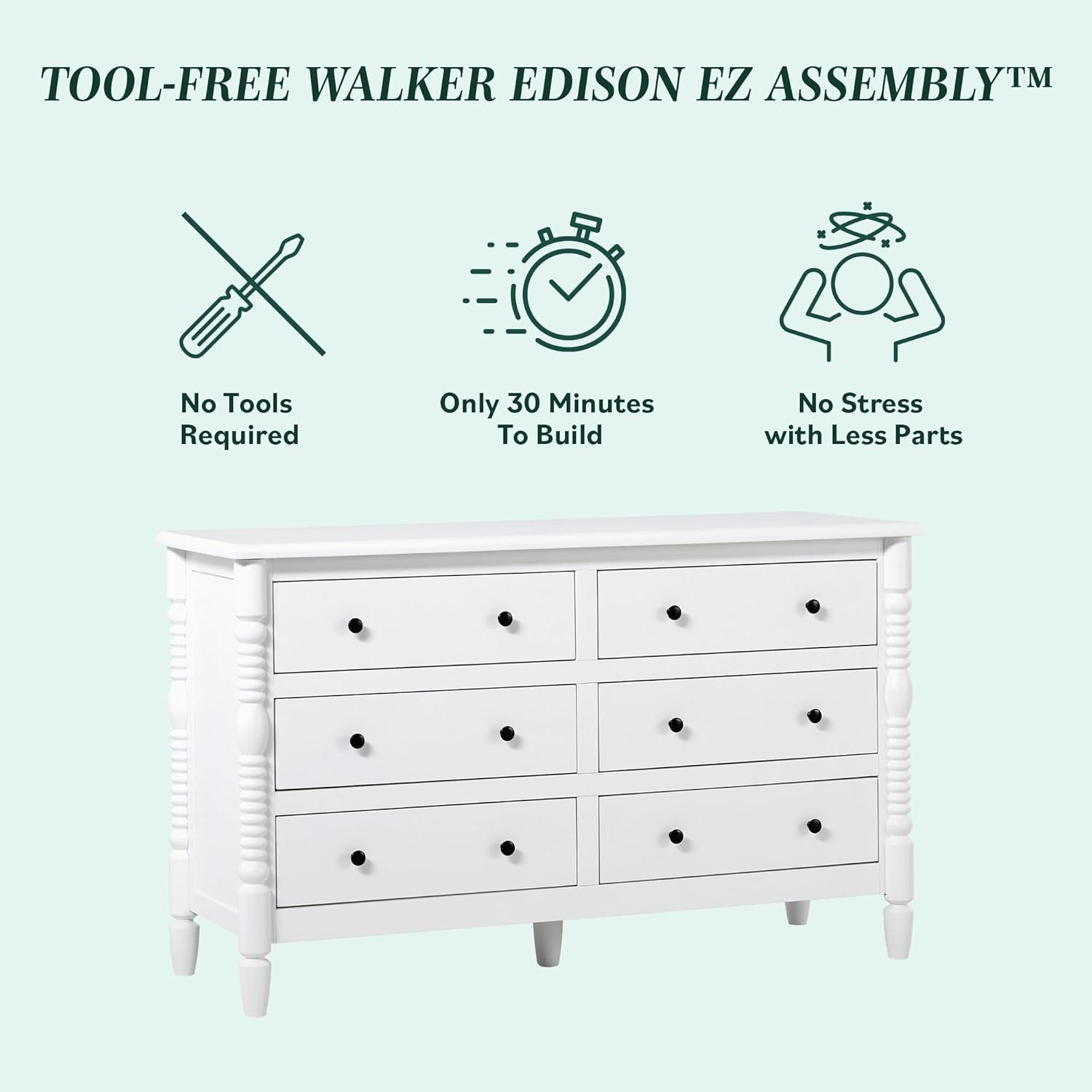 imageWalker Edison Vivienne Wood Spindle Bed EZ Assembly 1Drawer Nightstand 6Drawer Dresser and Short Bookshelf 4Piece White
