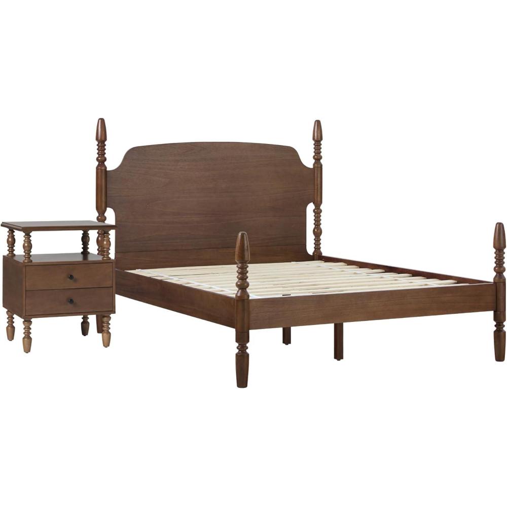 imageWalker Edison Traditional Vivienne Queen Bed EZ Assembly 2Drawer Nightstand 2Piece Dark BrownDark Brown