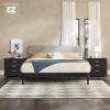 Walker Edison 3-Piece Contemporary Wood Bedroom Set, Solid Pine King Bed with Upholstered Headboard, 2 Ultra-Easy Drawer Assembly 3-Drawer Nightstands with Brass Hardware, Set of 3, Black(Black)