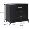 Walker Edison 3-Piece Contemporary Wood Bedroom Set, Solid Pine King Bed with Upholstered Headboard, 2 Ultra-Easy Drawer Assembly 3-Drawer Nightstands with Brass Hardware, Set of 3, Black(Black)