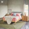 Walker Edison 3-Piece Contemporary Wood Bedroom Set, Solid Pine Queen Bed with Upholstered Headboard, 2 Ultra-Easy Drawer Assembly 3-Drawer Nightstands with Brass Hardware, Set of 3, Black(English Oak)