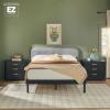 Walker Edison 3-Piece Contemporary Wood Bedroom Set, Solid Pine Queen Bed with Upholstered Headboard, 2 Ultra-Easy Drawer Assembly 3-Drawer Nightstands with Brass Hardware, Set of 3, Black(Black)