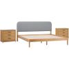 Walker Edison 3-Piece Contemporary Wood Bedroom Set, Solid Pine King Bed with Upholstered Headboard, 2 Ultra-Easy Drawer Assembly 3-Drawer Nightstands with Brass Hardware, Set of 3, Black(English Oak)