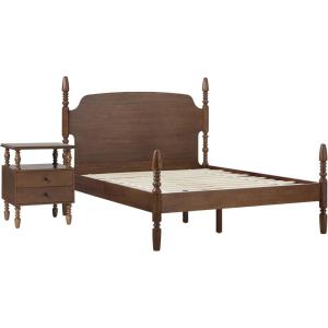 Walker Edison Traditional Vivienne Queen Bed EZ Assembly 2-Drawer Nightstand, 2-Piece, Dark Brown(Dark Brown)