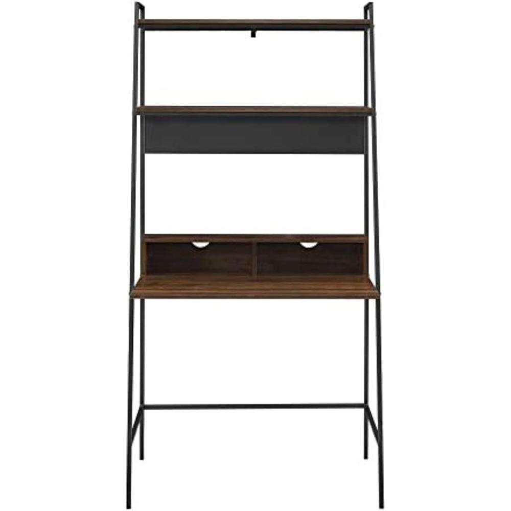 imageWalker Edison Modern Transitional Interior Design Reeded Desk with Hutch and Drawers Builtin Tech Desk with Cord Management Storage for Small Living Spaces 38W x 19D x 70H BlackLadder Dark Walnut