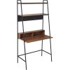 Walker Edison Modern Transitional Interior Design Reeded Desk with Hutch and Drawers, Built-in Tech, Desk with Cord Management, Storage for Small Living Spaces, 38”W x 19”D x 70”H, Black(Ladder Mocha)
