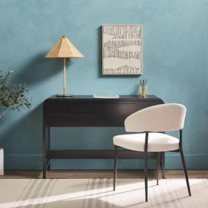 Walker Edison Modern Curved Waterfall Desk with Drawers, Rounded Edge Desk for Home Office or Living Space, Statement Console Table with Oversized Drawer Pulls, 45”W x 20”D x 30”H, Black(Black)