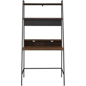 Walker Edison Modern Transitional Interior Design Reeded Desk with Hutch and Drawers, Built-in Tech, Desk with Cord Management, Storage for Small Living Spaces, 38”W x 19”D x 70”H, Black(Ladder Dark Walnut)