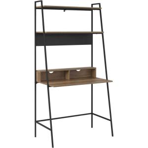 Walker Edison Modern Transitional Interior Design Reeded Desk with Hutch and Drawers, Built-in Tech, Desk with Cord Management, Storage for Small Living Spaces, 38”W x 19”D x 70”H, Black(Ladder Rustic Oak)