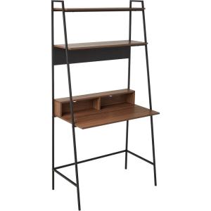 Walker Edison Modern Transitional Interior Design Reeded Desk with Hutch and Drawers, Built-in Tech, Desk with Cord Management, Storage for Small Living Spaces, 38”W x 19”D x 70”H, Black(Ladder Mocha)