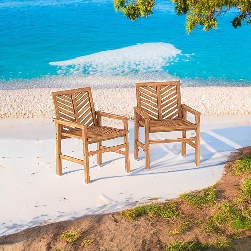 imageWalker Edison 2 Piece Outdoor Patio Chevron Wood Chair Set All Weather Backyard Conversation Garden Poolside Balcony Set of 2 BrownBrown